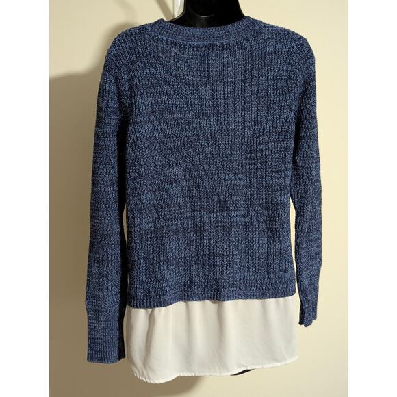 Faded Glory Navy Blue Knit Sweater with Layered Chiffon Trim Hem Large - Picture 5 of 6